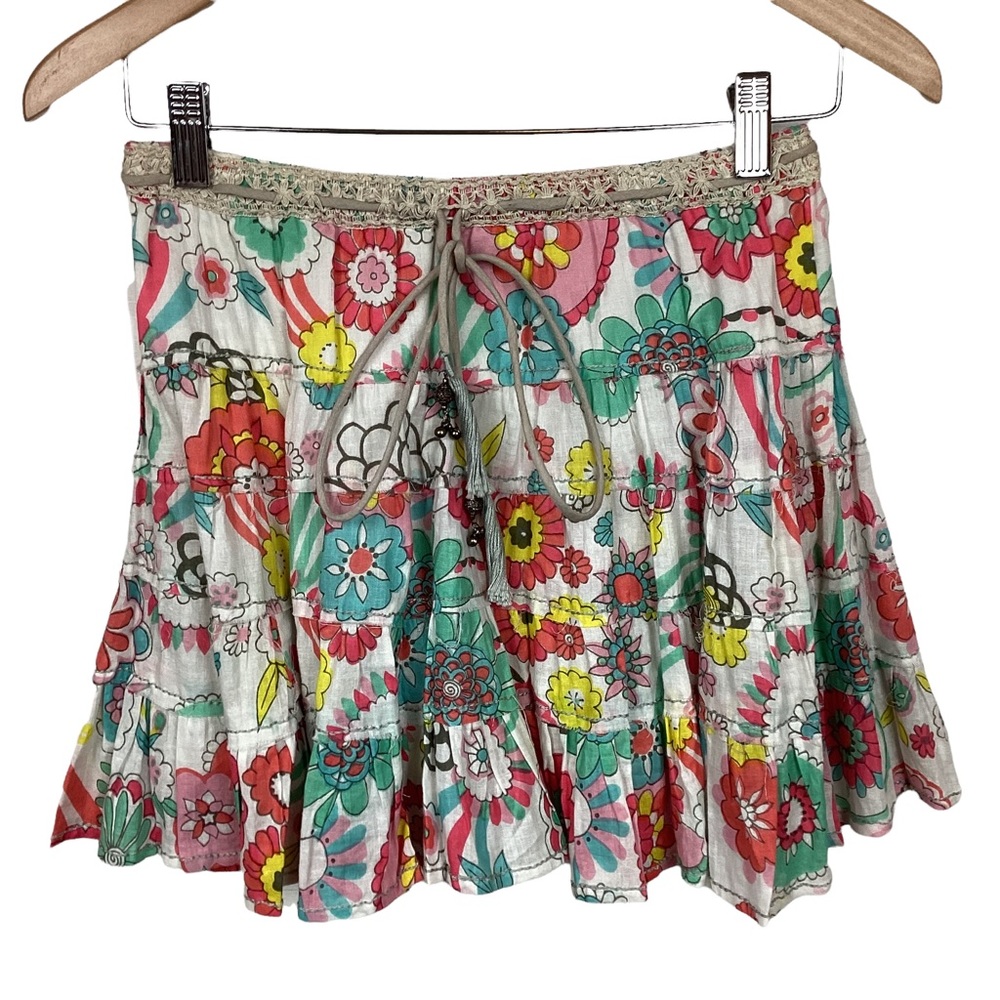Morgan De Toi France Pastel Cotton Floral Skirt Lined Pink & Green